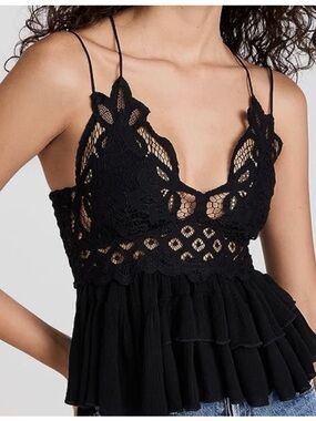 Free People Black Crochet Lace Crop Top